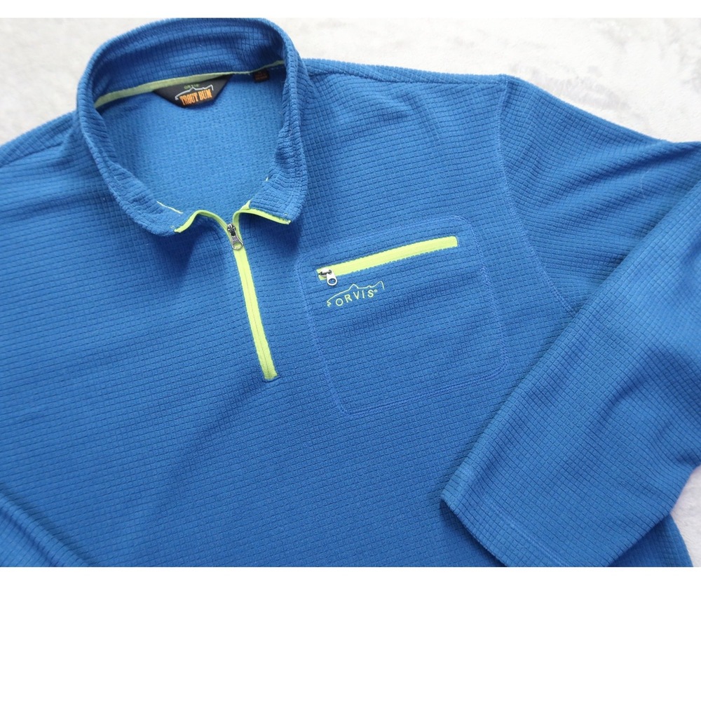 Orvis Trout Bum Men's XL Blue Waffle Knit Fleece 1/4 Zip Pullover Sweater‎